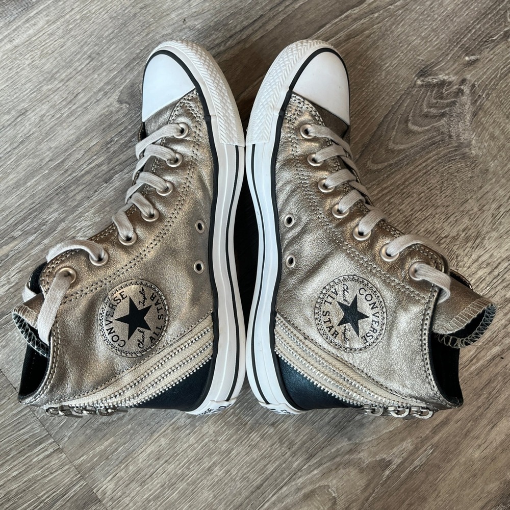 Converse Chuck Taylor Metallic Pewter Triple Zip Leather High Top 544919C
